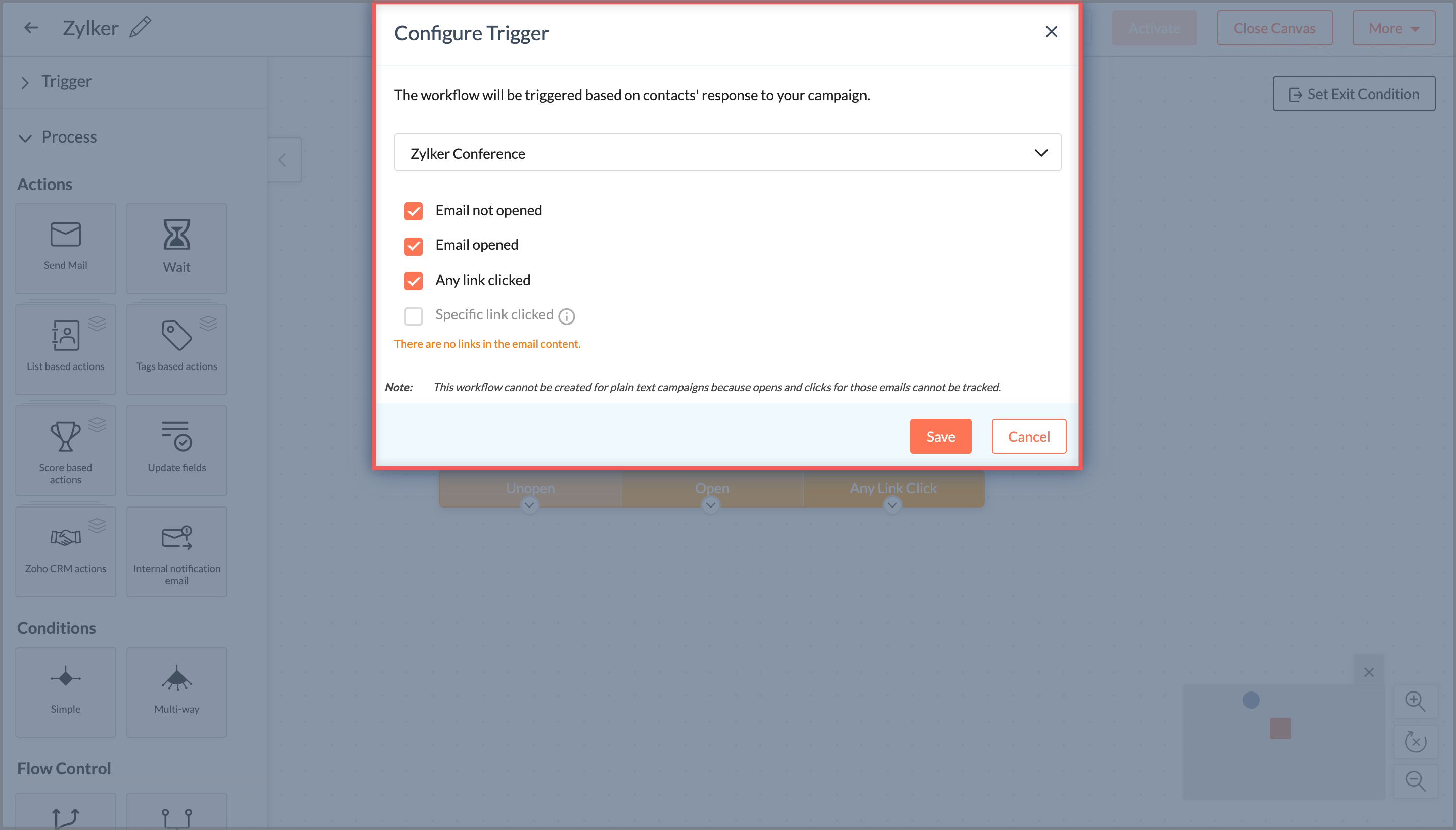 Can I send email action based emails for contacts in my mailing list?