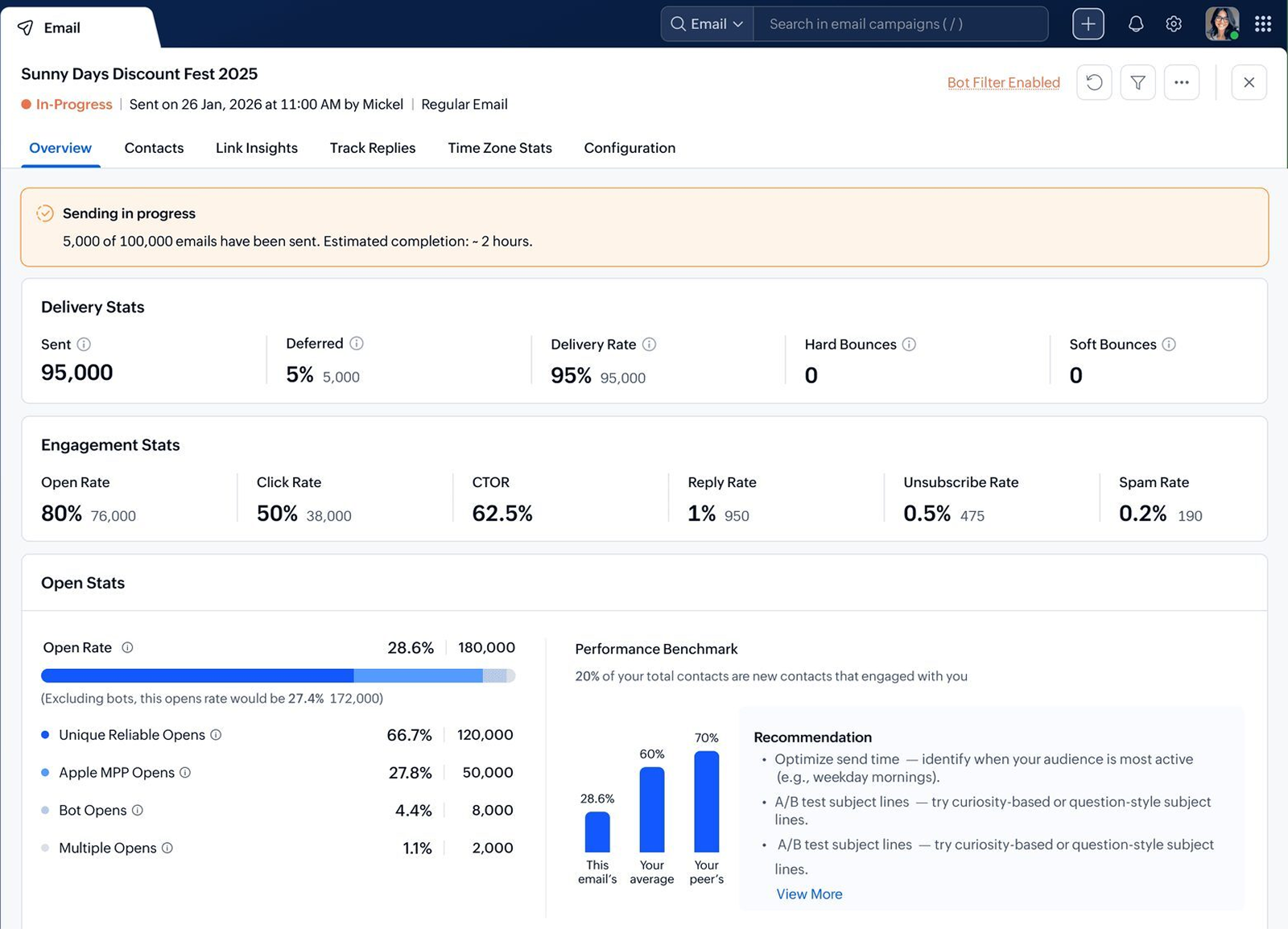 Email in-progress report