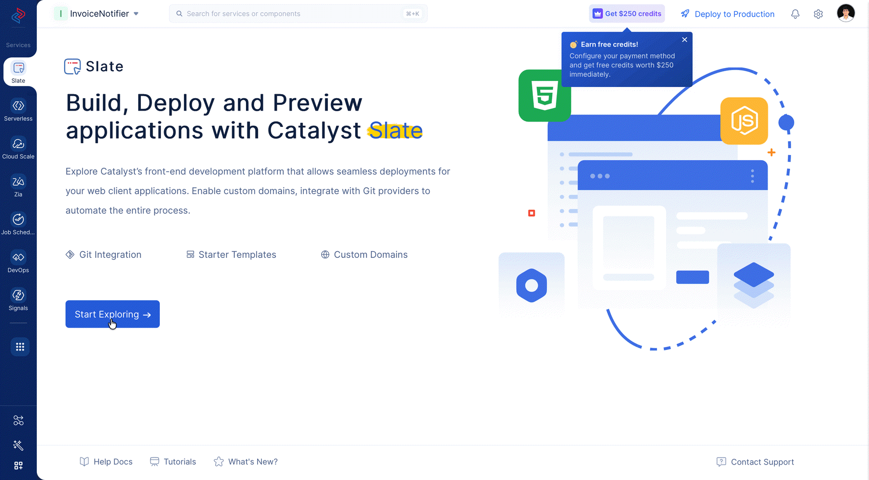 Catalyst Slate introduction page with the Start Exploring button