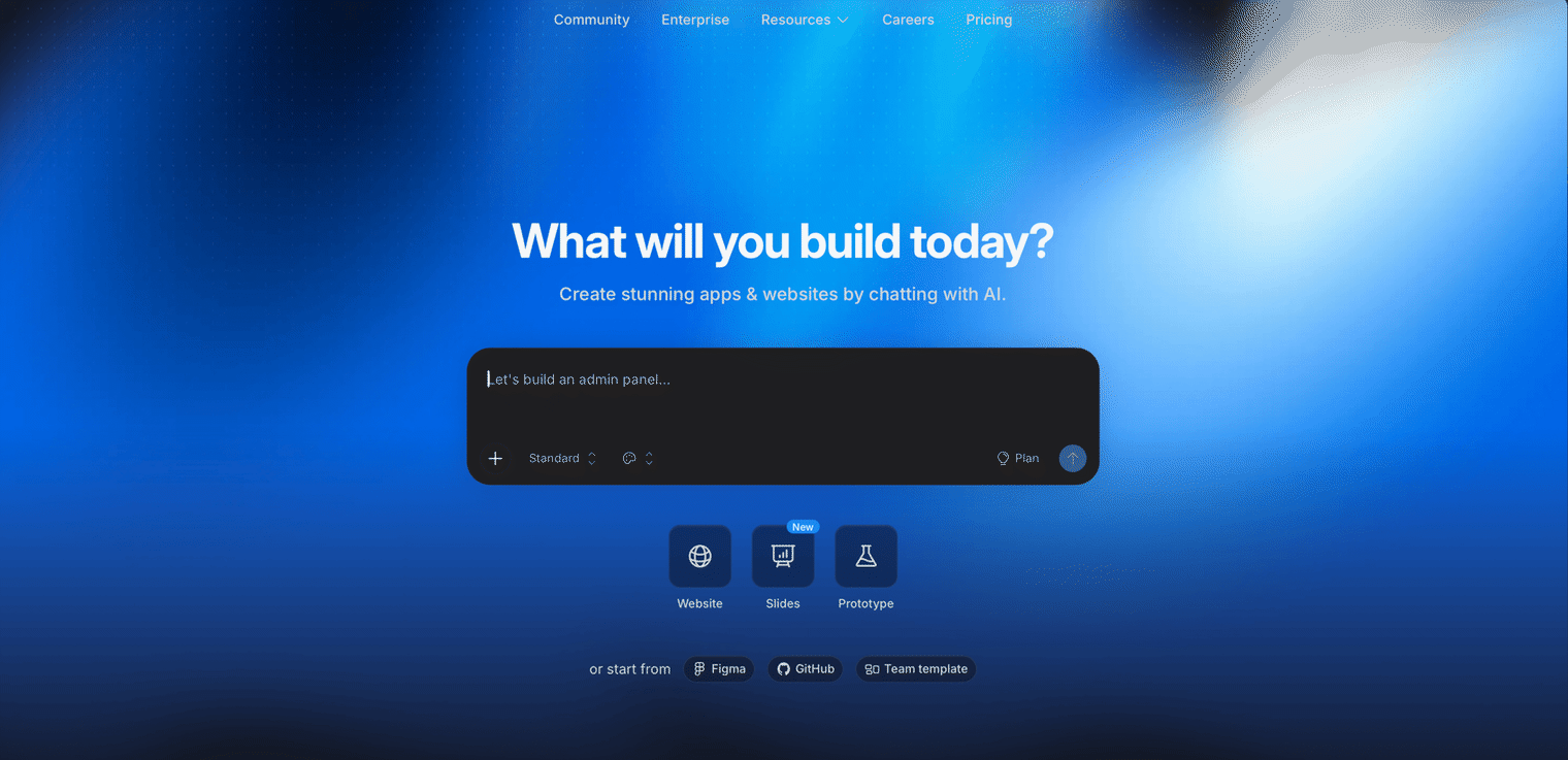 Bolt.new home screen with the prompt box asking what will you build today