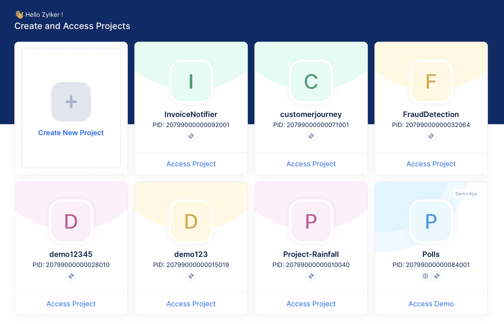 Create and access projects screen in the Catalyst console