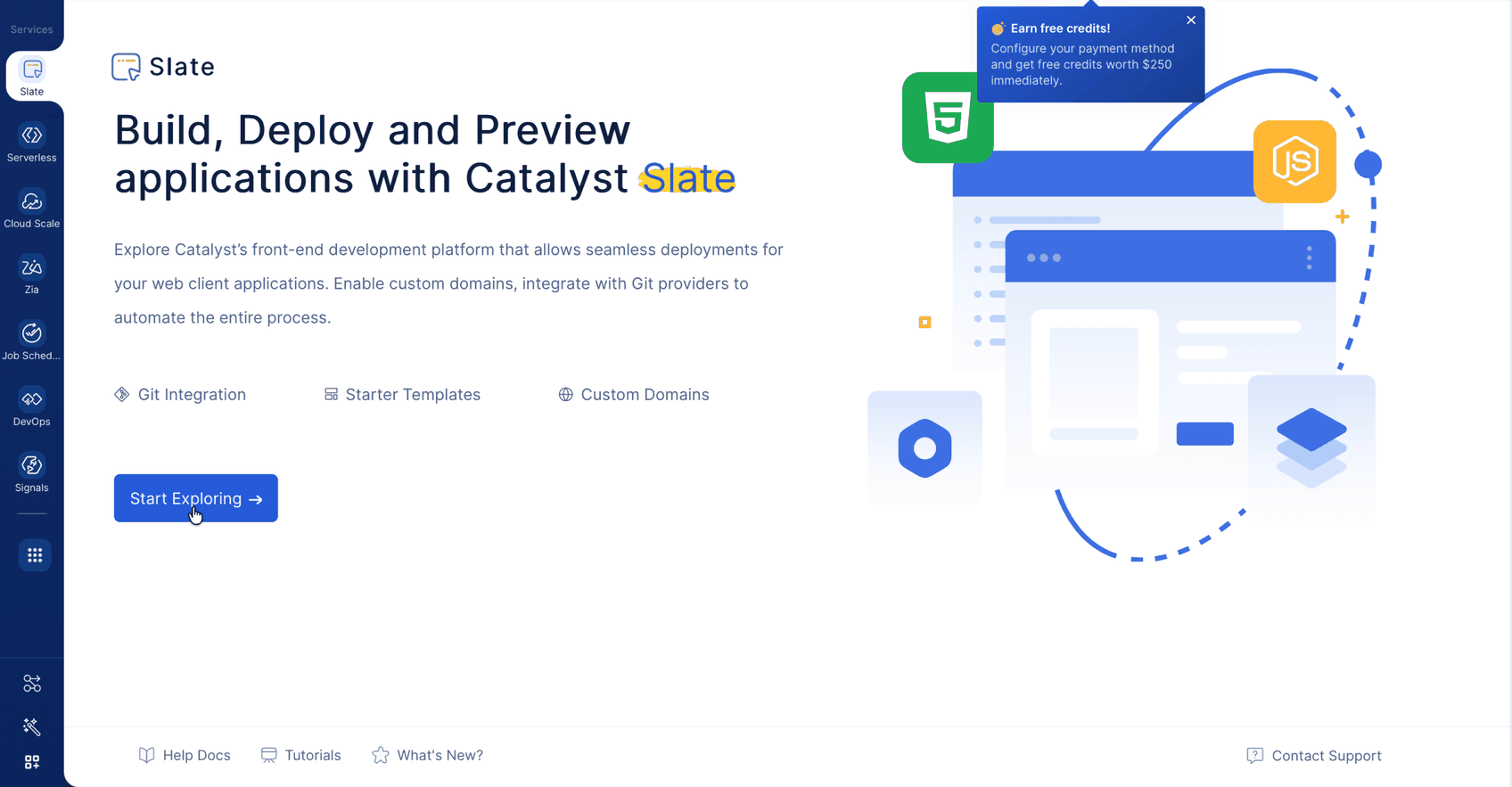 Catalyst Slate introduction page with the Start Exploring button