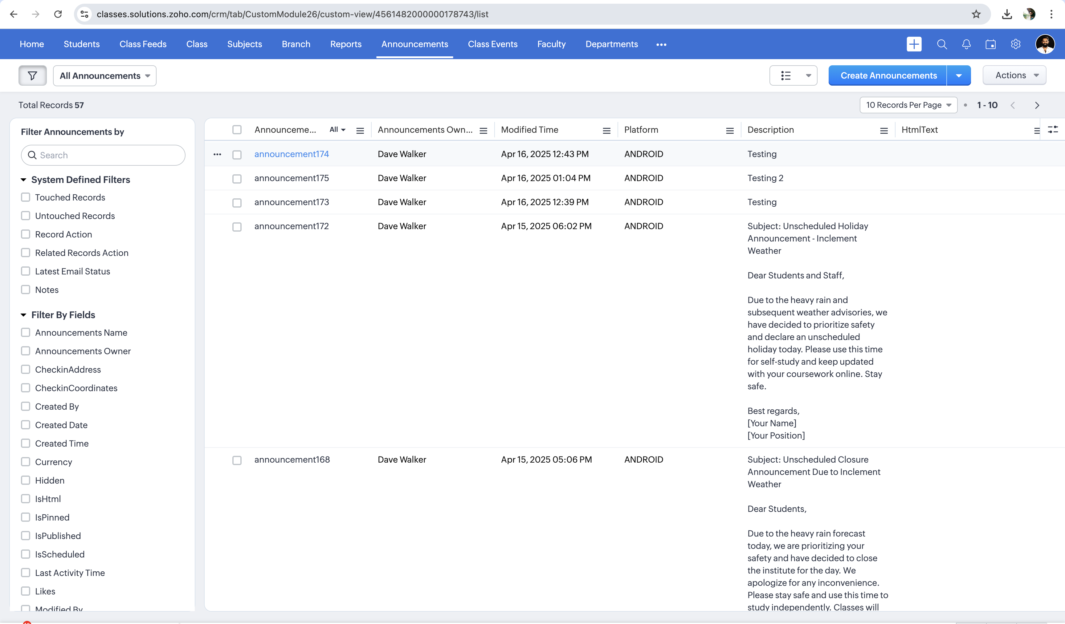 Access Zoho Classes CRM