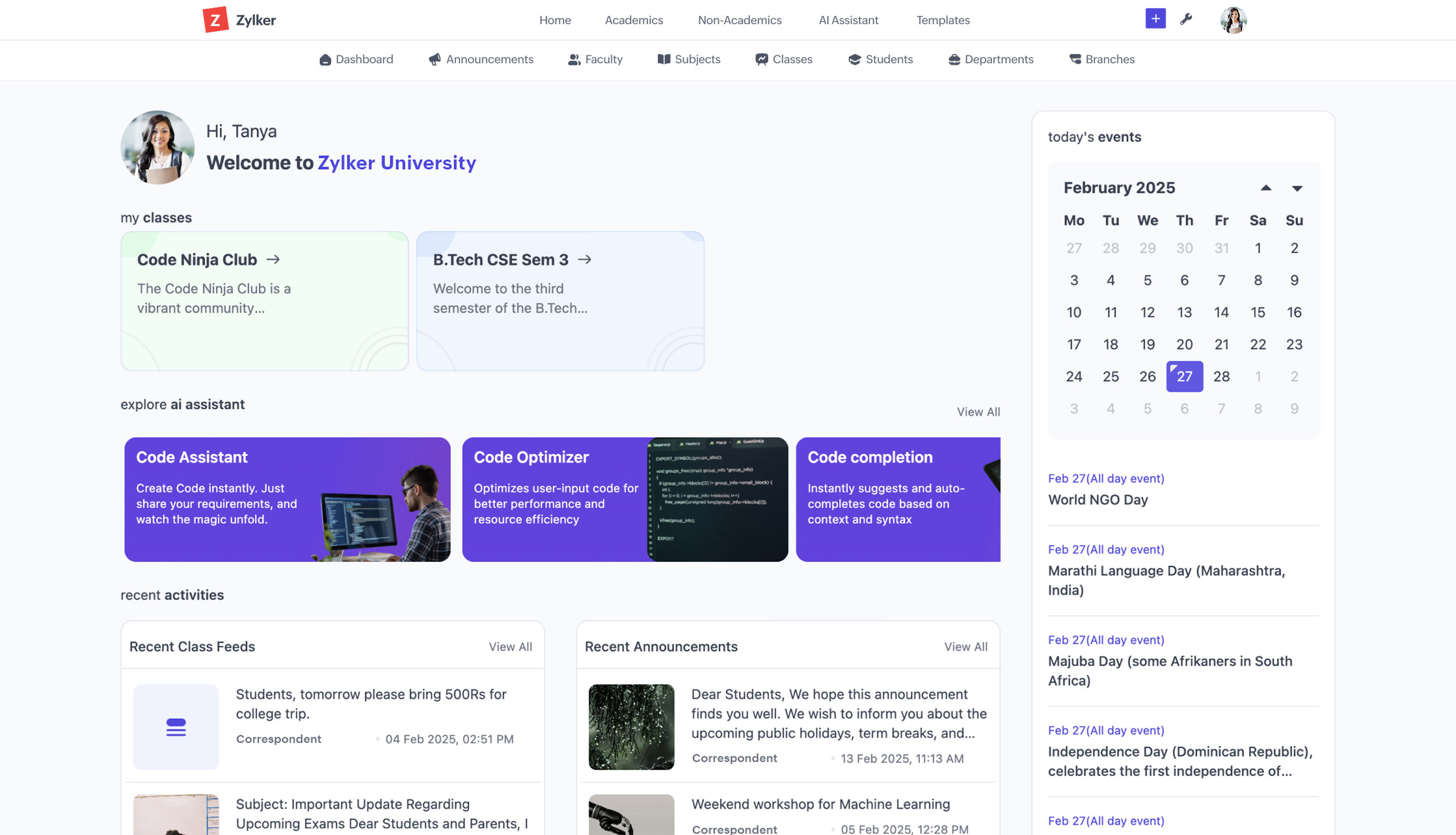 Classes Student Dashboard