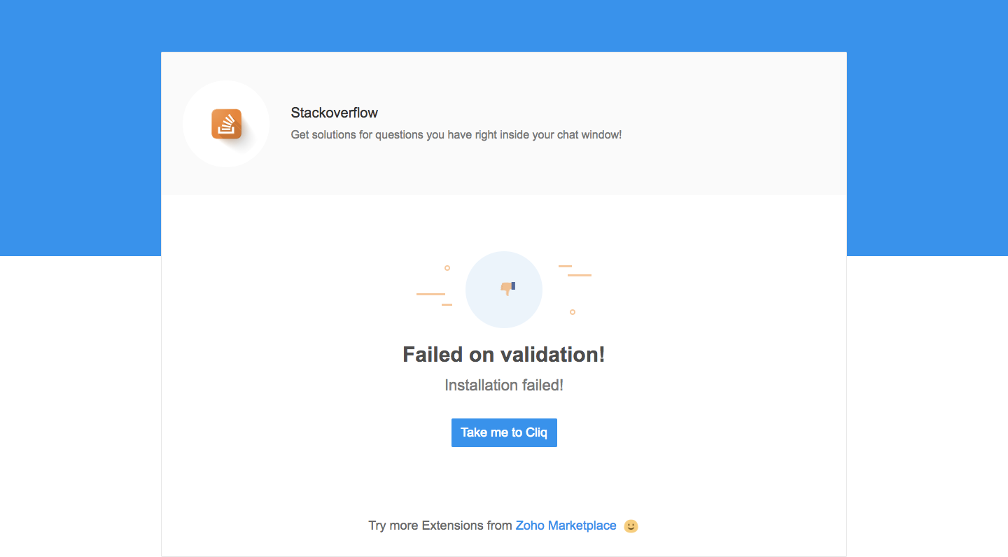 Sample message when extension validation fails