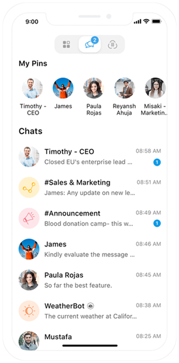 Mobiele chatsoftware voor teams - Zoho Cliq