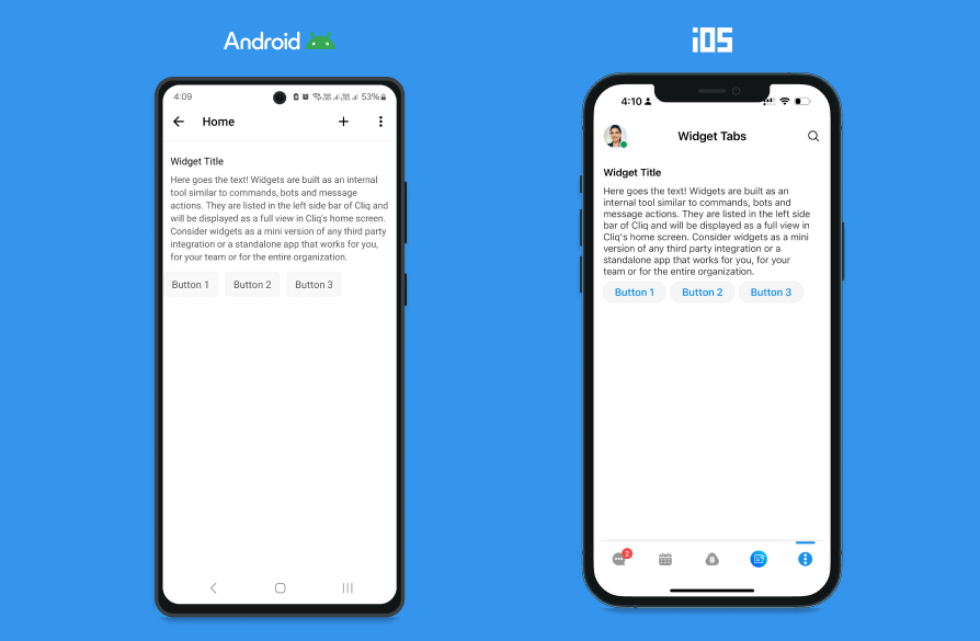 Widget buttons via Android and iOS in Zoho Cliq Widgets