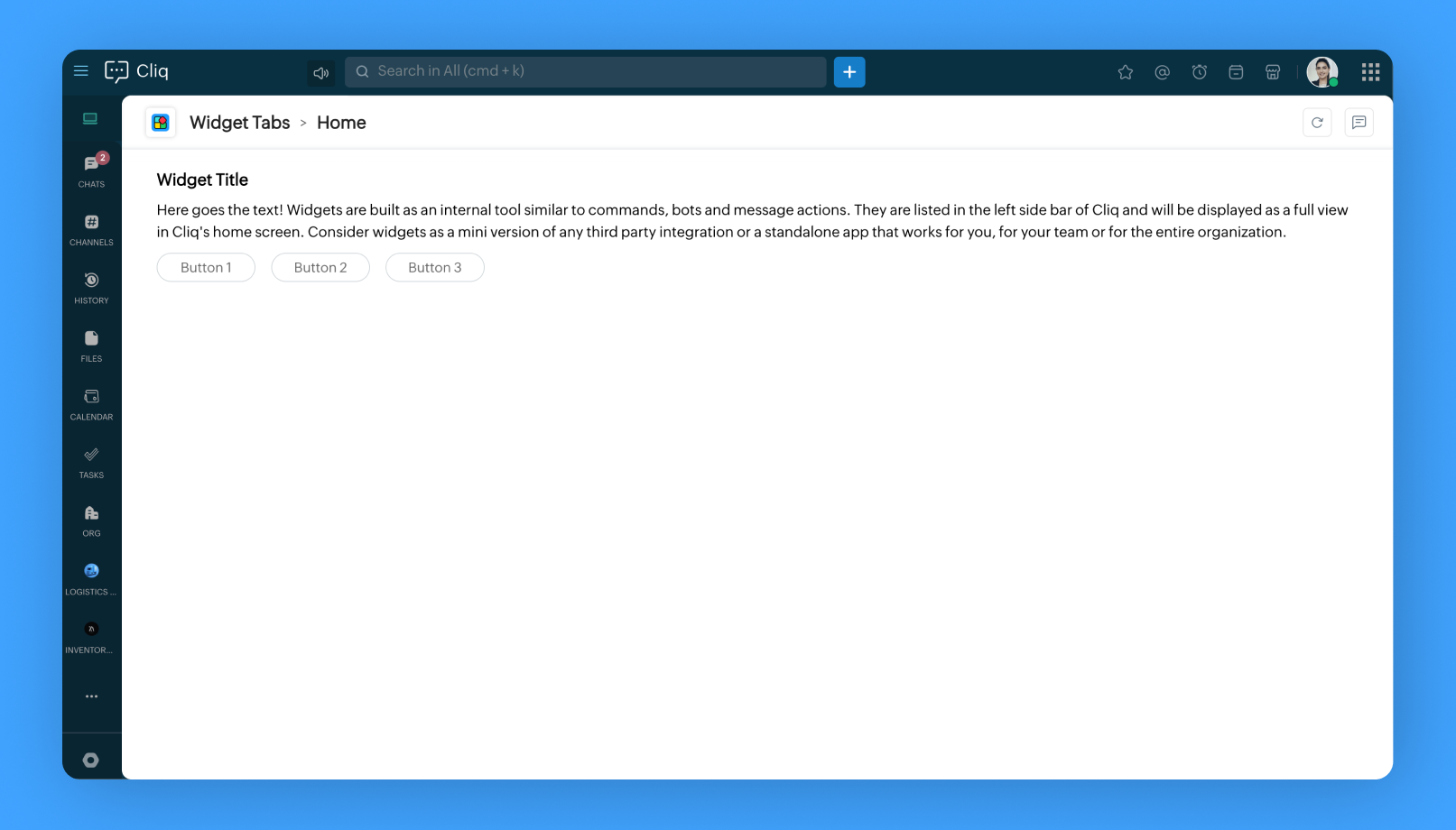 Widget buttons in Zoho Cliq Widgets