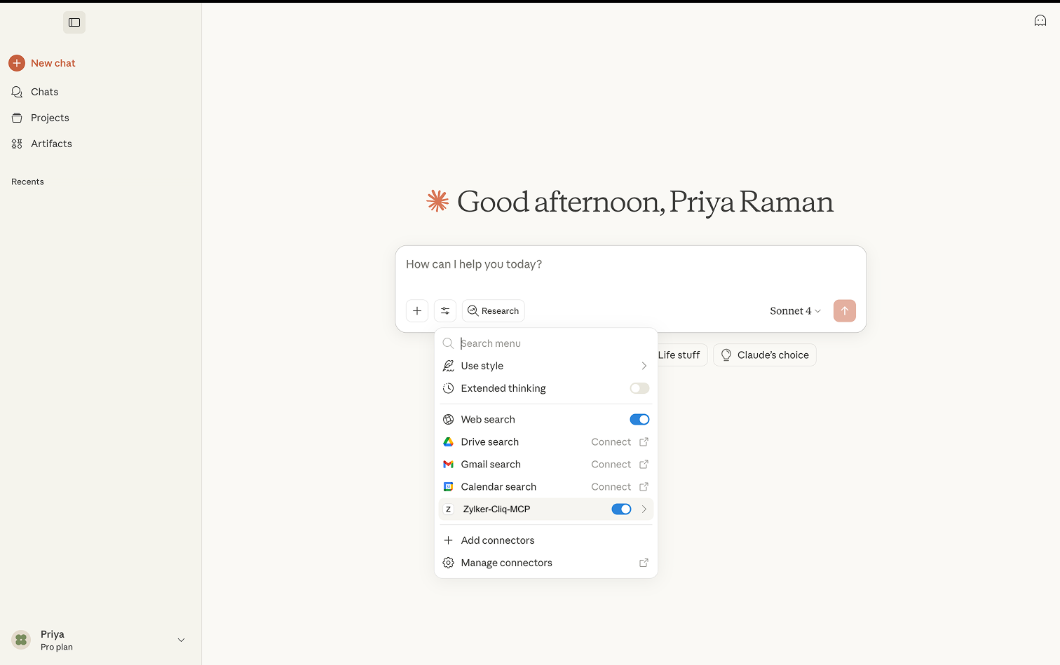 Zoho Cliq MCP connector in Claude ai