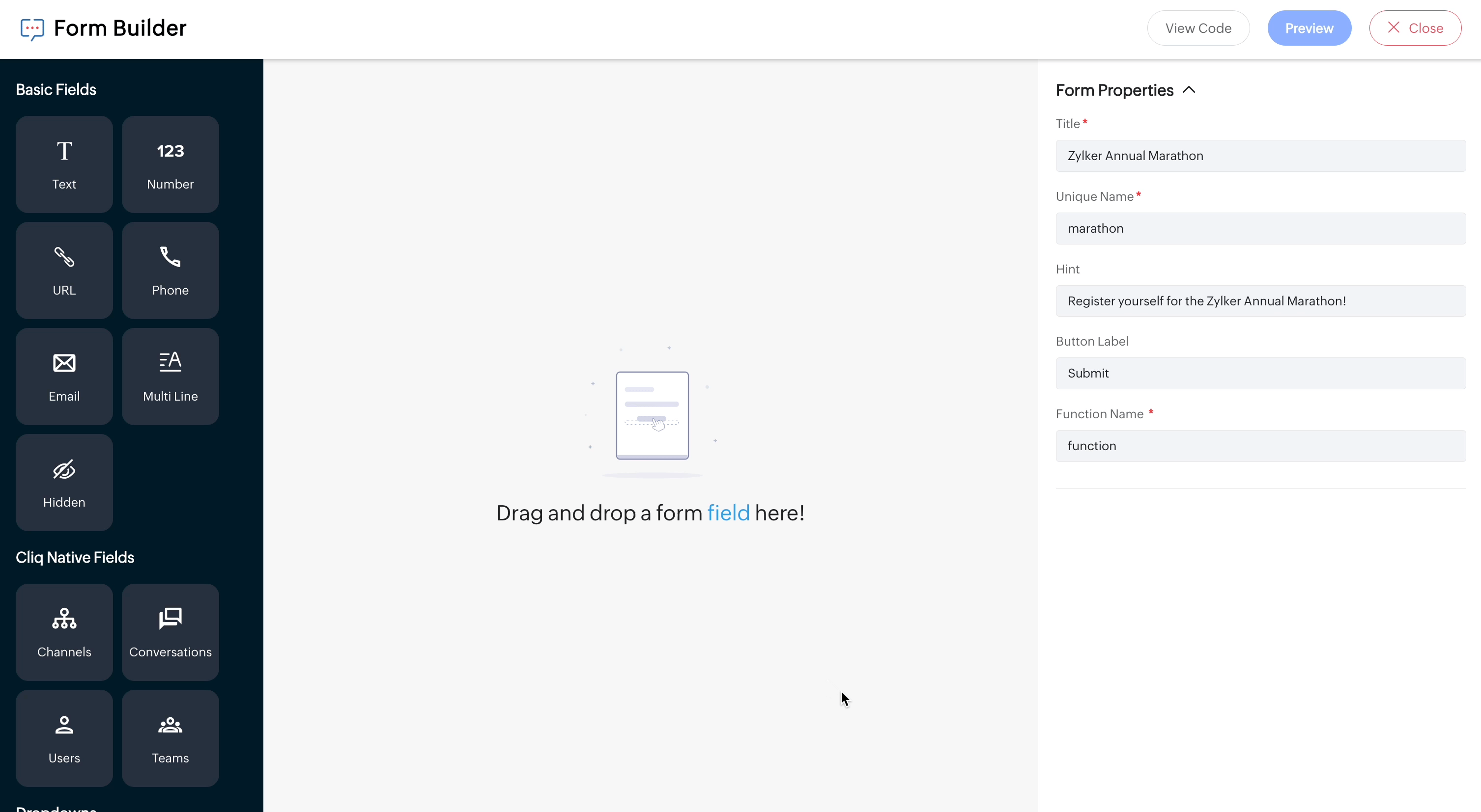 Phone input with customized country code option supported in Zoho Cliq