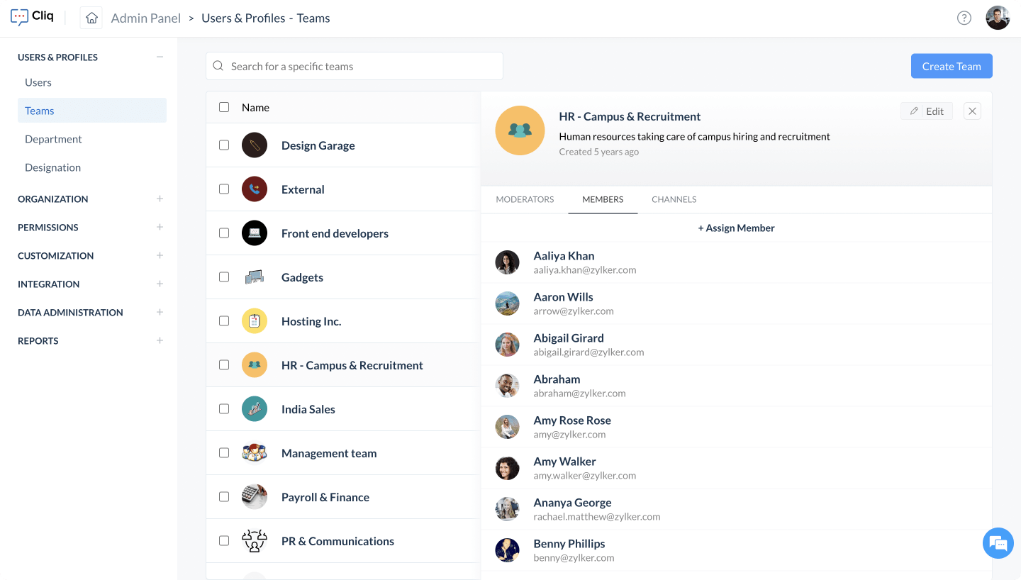 Organize and manage users by team