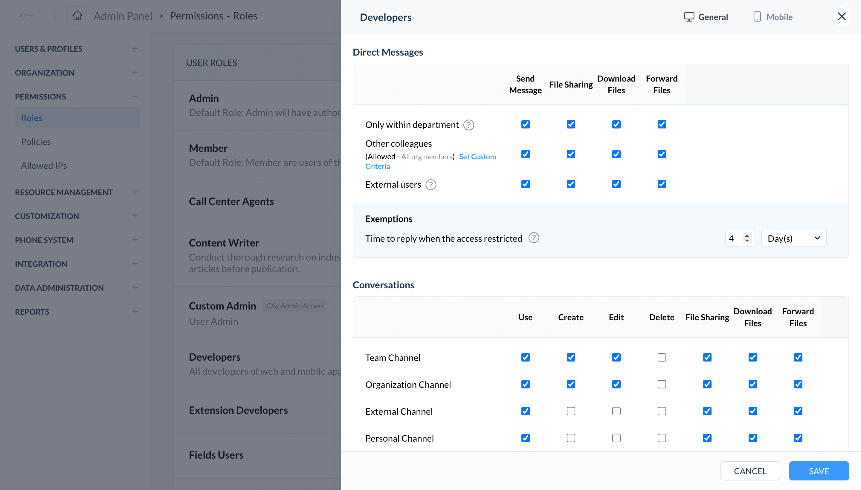 Permissions based on user roles