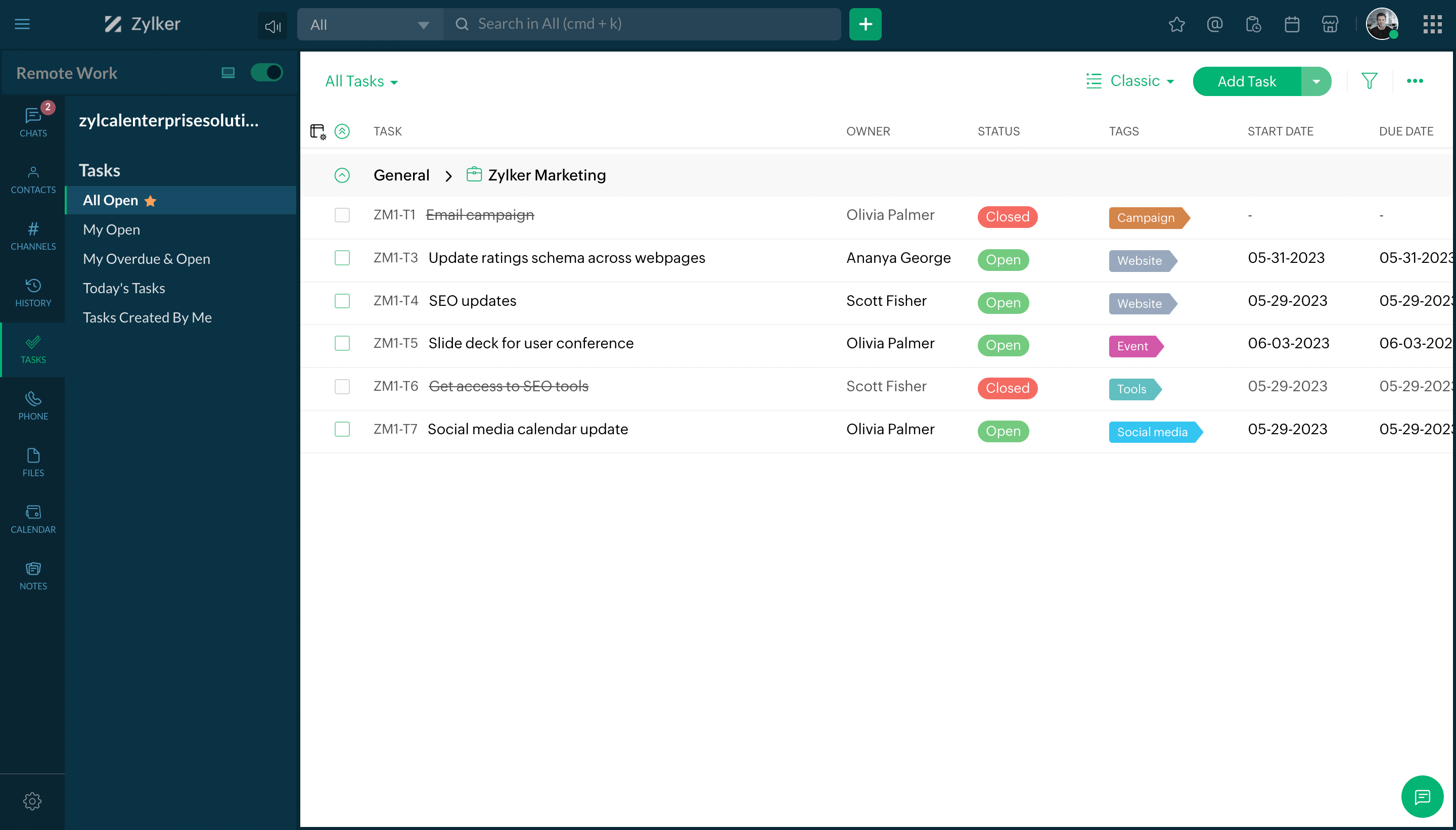 View tasks