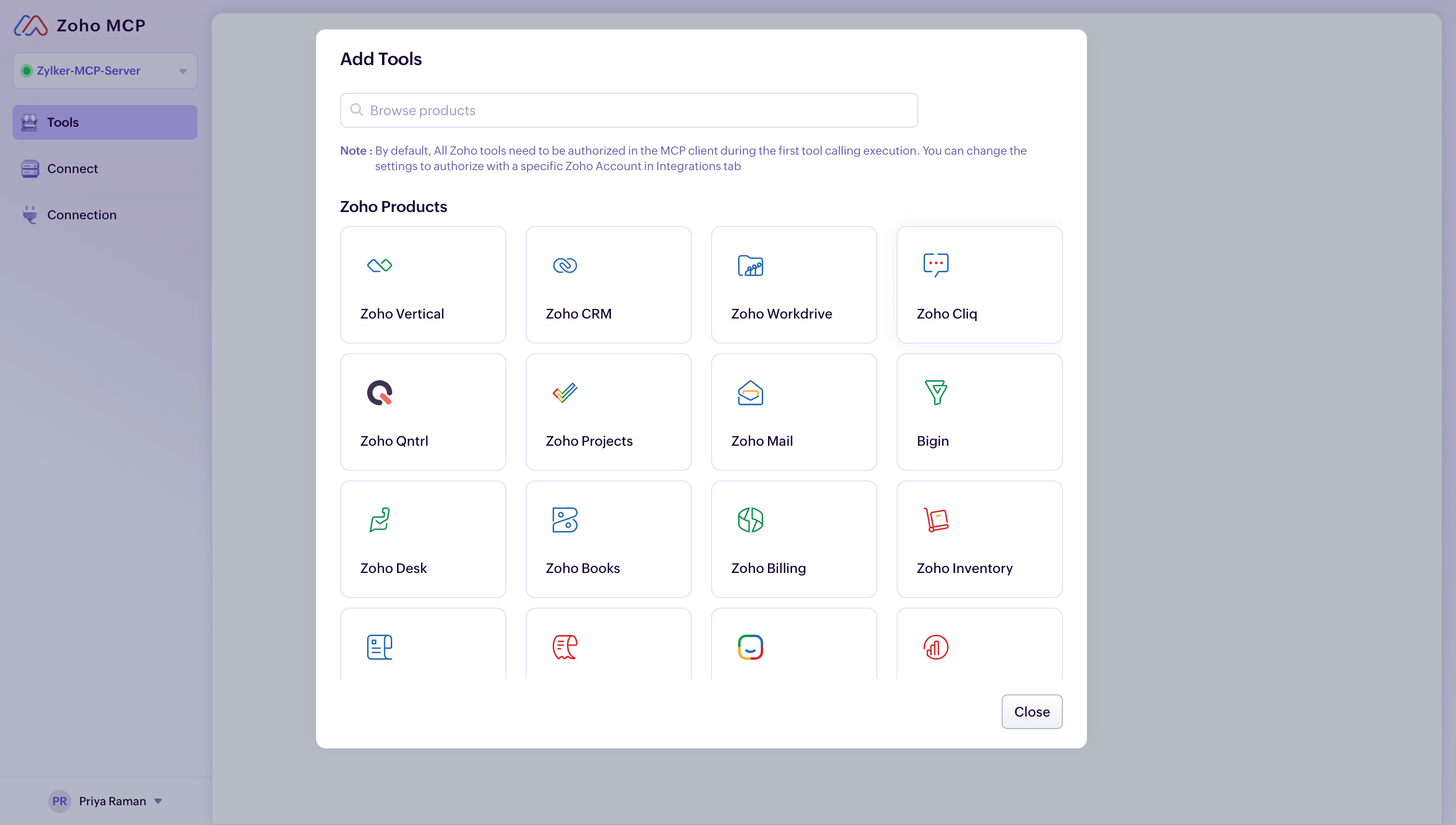 Zoho Cliq tool in Zoho MCP Server