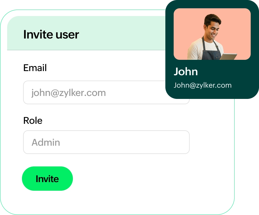 Invite user interface with email and role assignment
