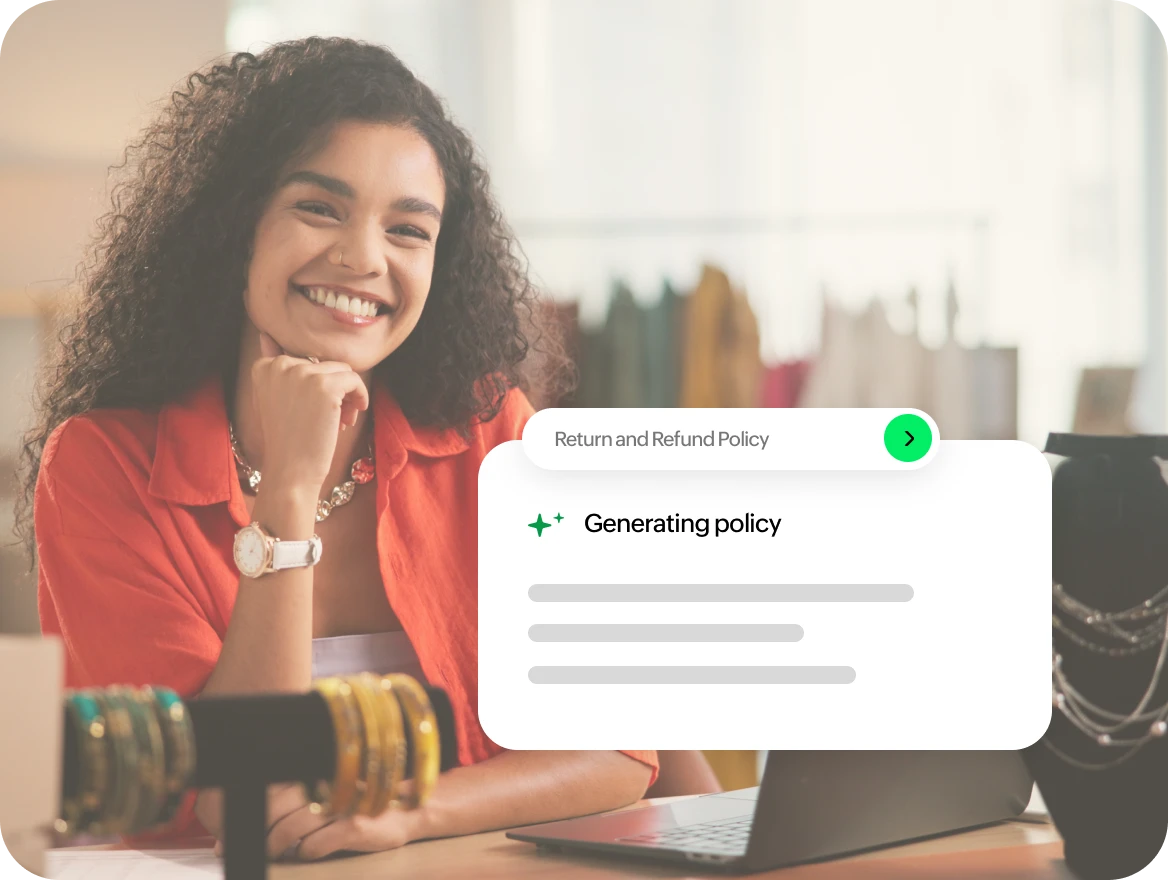 Return and refund policy generator illustration with policy preview UI