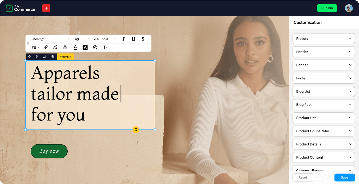 Zoho Commerce | Site builder & visual editor