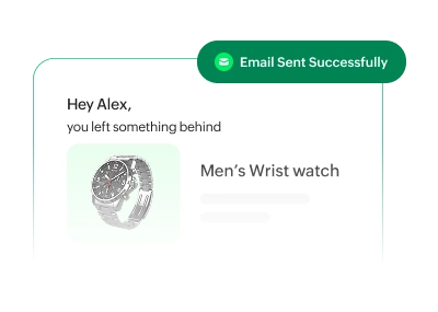 Mockup of an email for a men's wrist watch saying 'Hey Alex, you left something behind'.