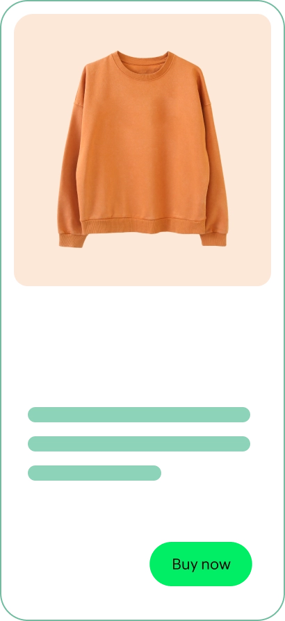 Product detail view of Orange sweatshirt dress priced at ₹1,499.00, with 'Add to cart' and 'Buy now' buttons.