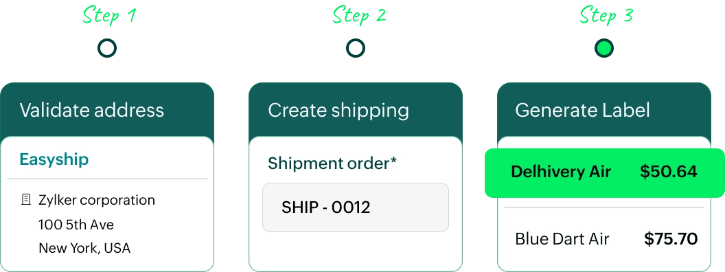 Easyship live shipping rates from multiple carriers in Zoho Commerce