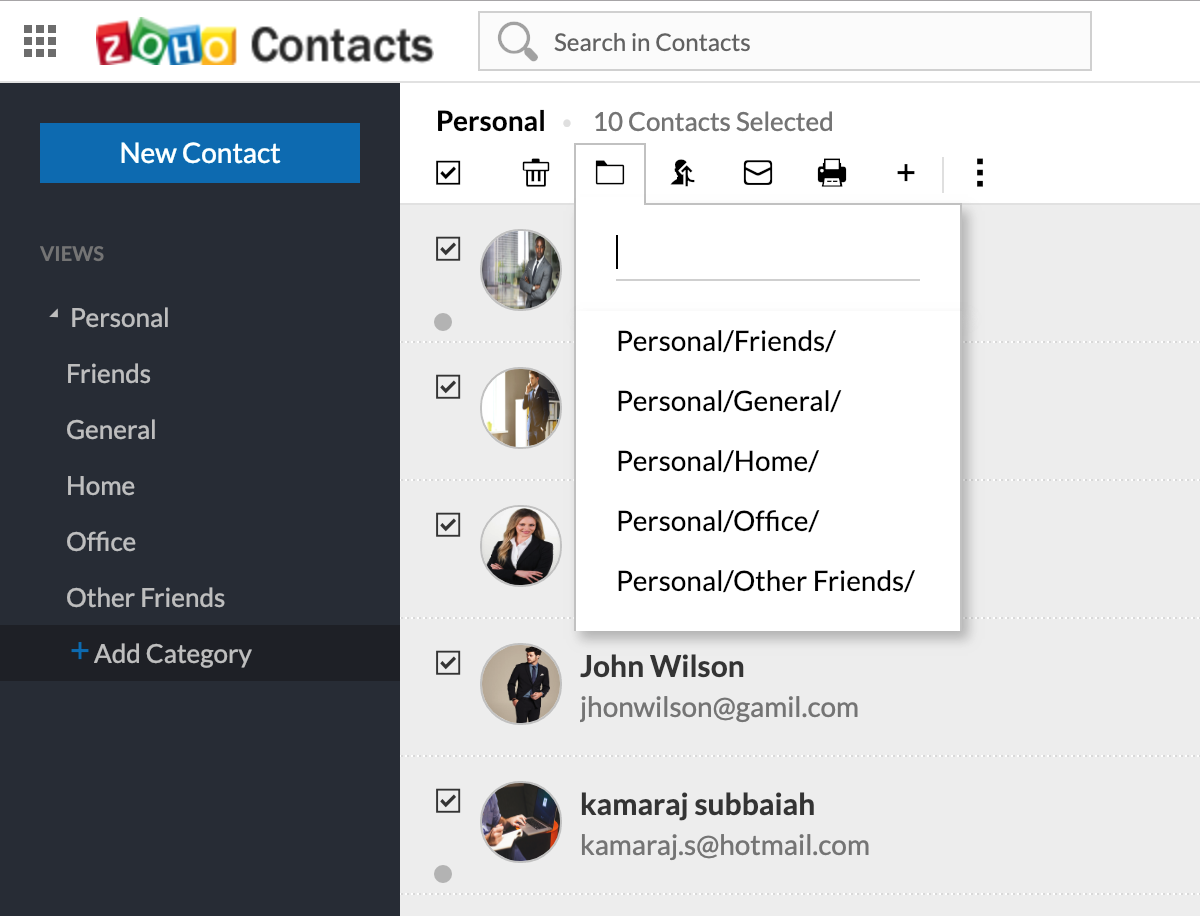 Managing Contacts Help Zoho Contacts