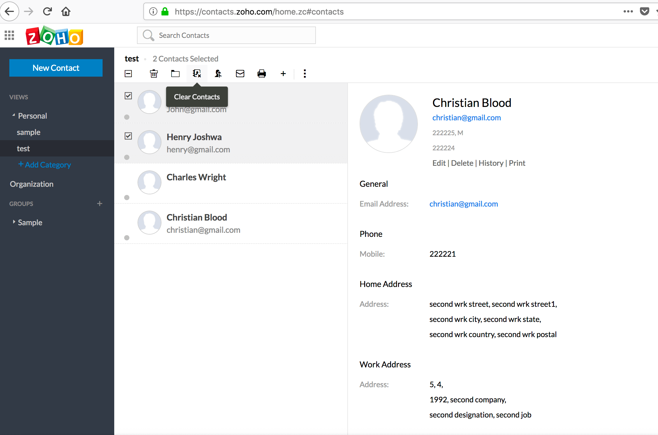 Managing Contacts Help Zoho Contacts