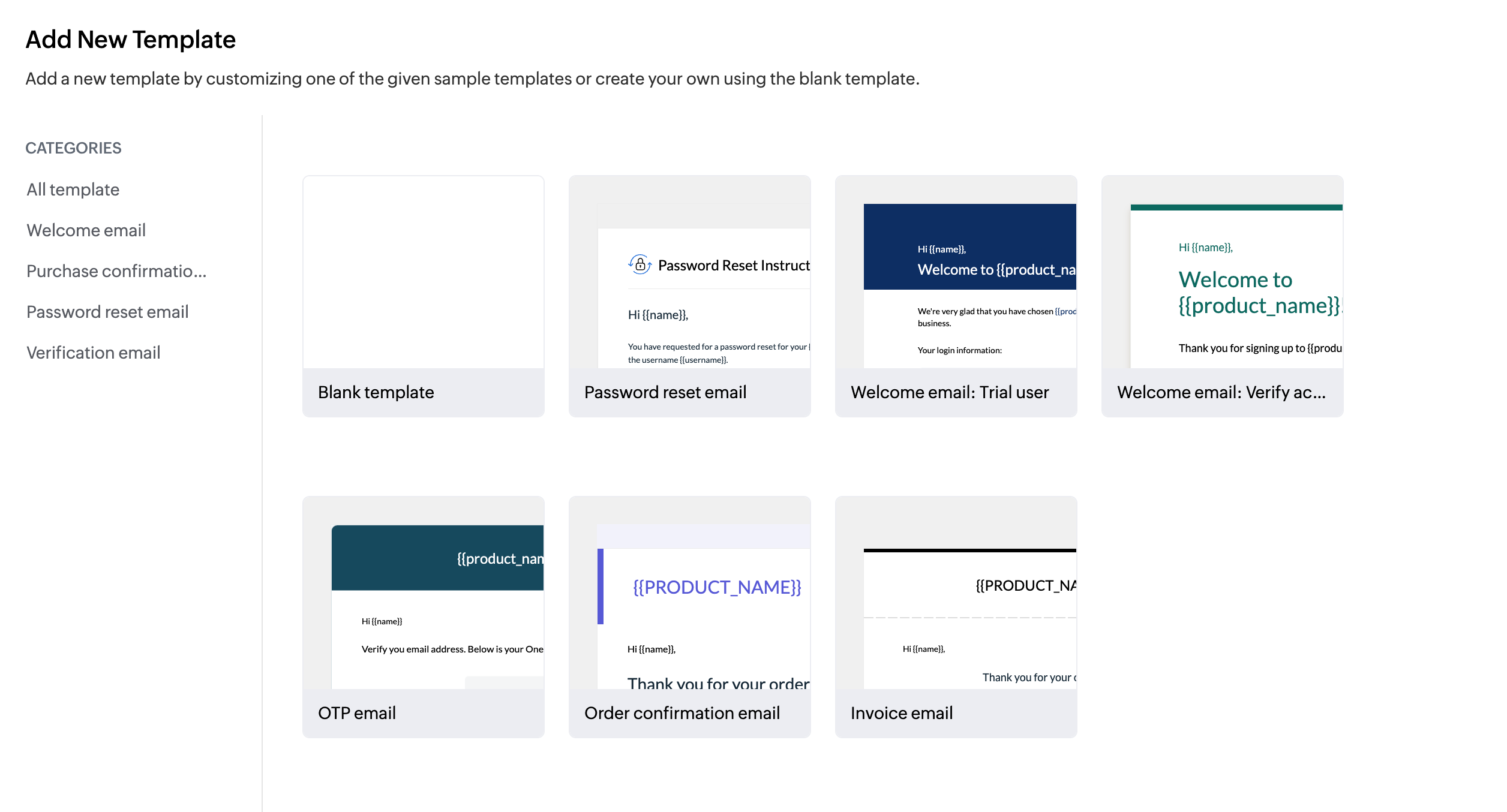 UI screenshot of template listing