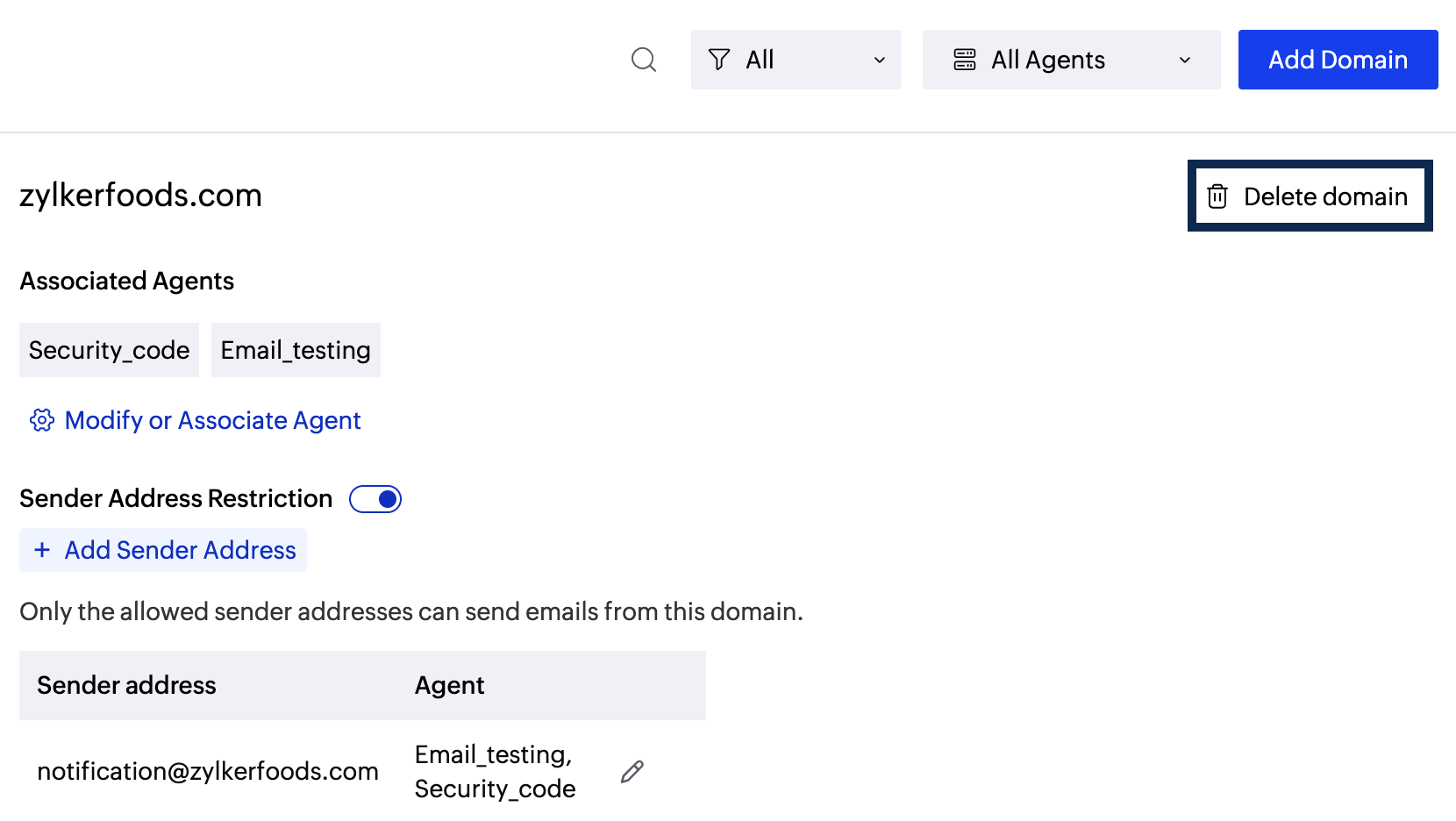 Delete domain Delete domain