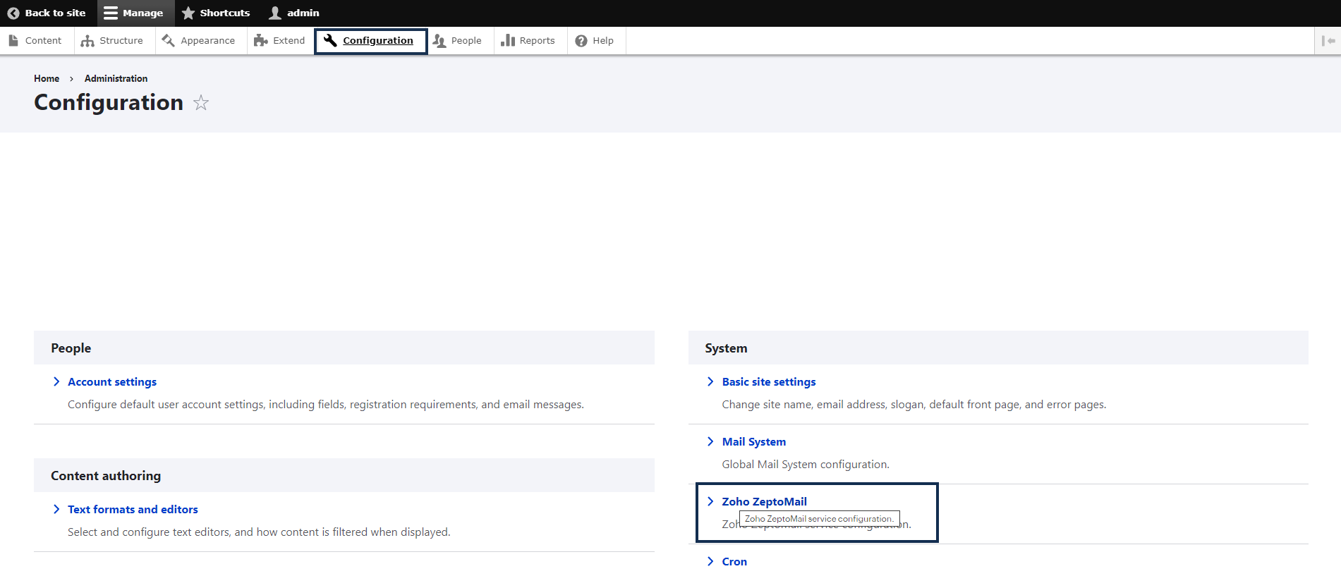 Configuration UI screenshot of configuration