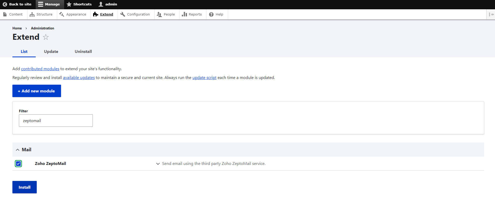 Install UI screenshot of installation