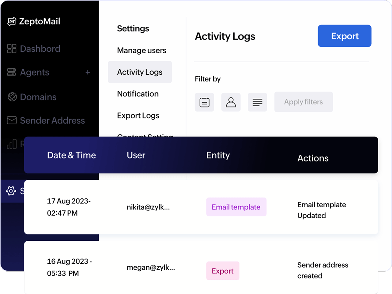 User activity logs