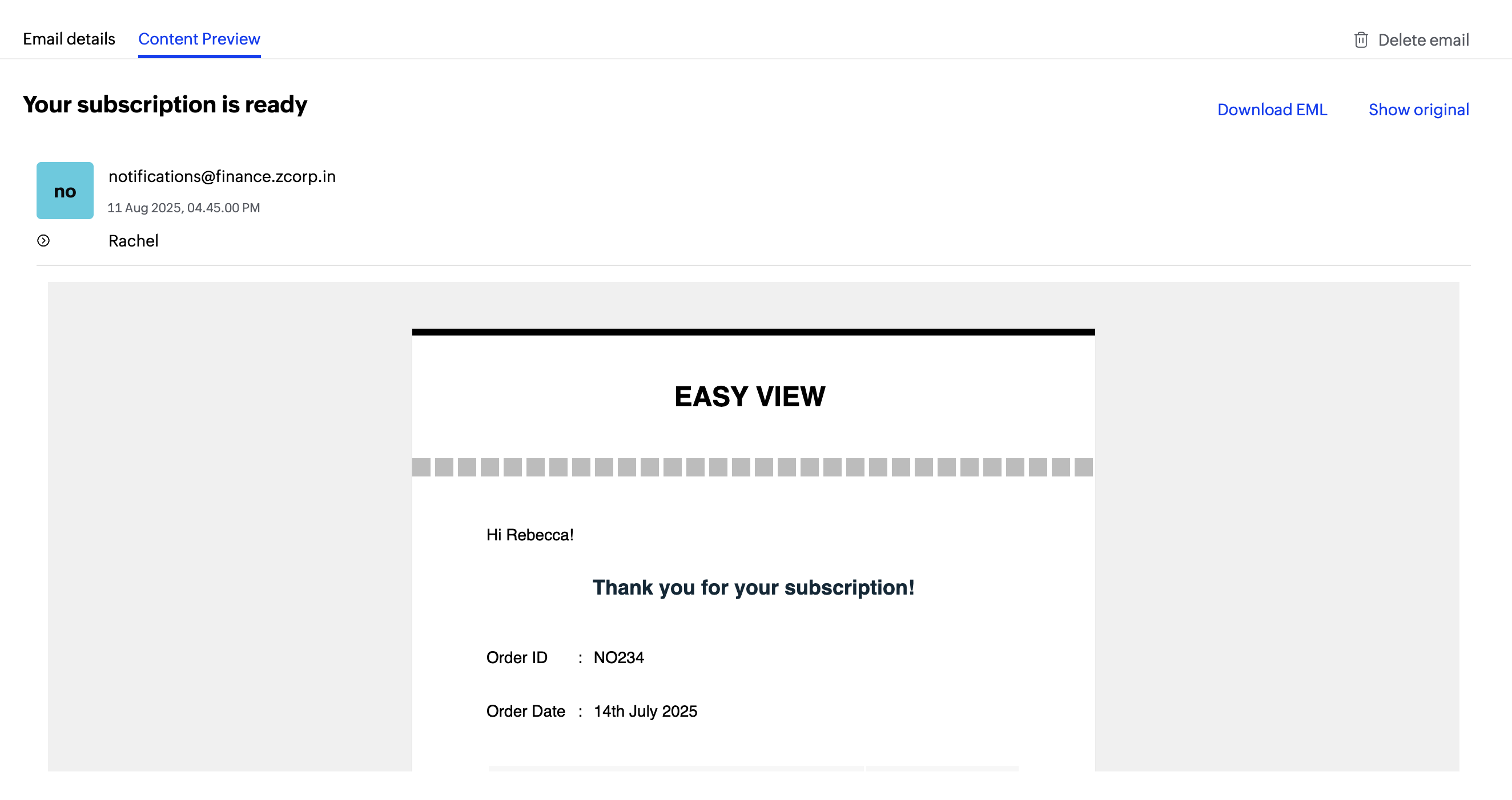 Email content View email's content