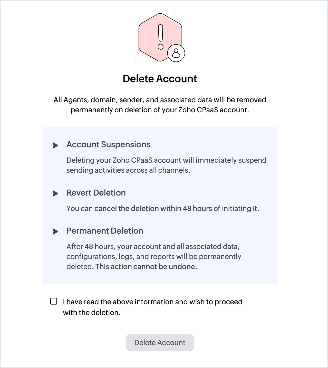 delete cpaas account delete cpaas account