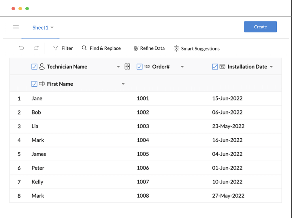 Zoho Creator then automatically populates your app data based on your spreadsheet