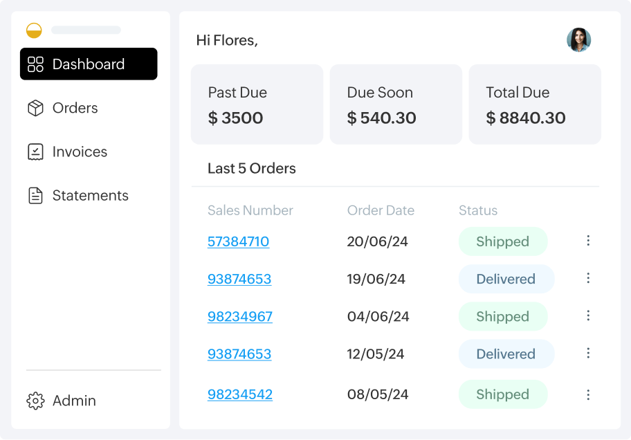A sales portal screen