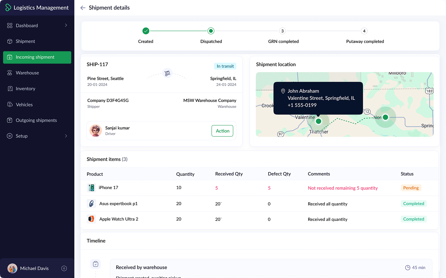 manage incoming shipments