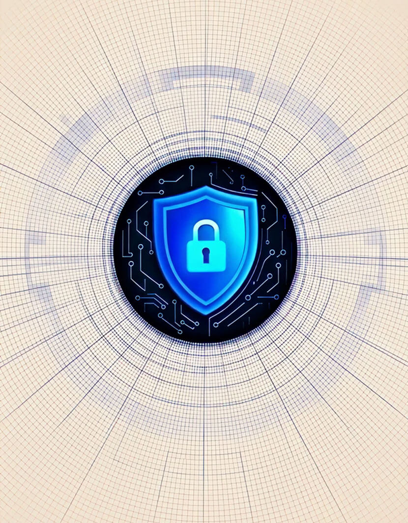 Digital security shield with lock icon representing enterprise IT security