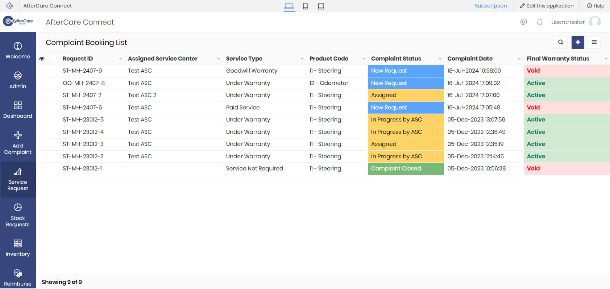 aftercare-service-request