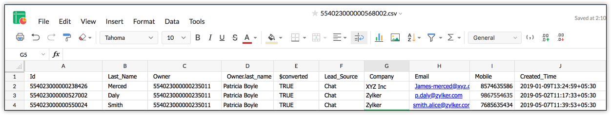 csv result