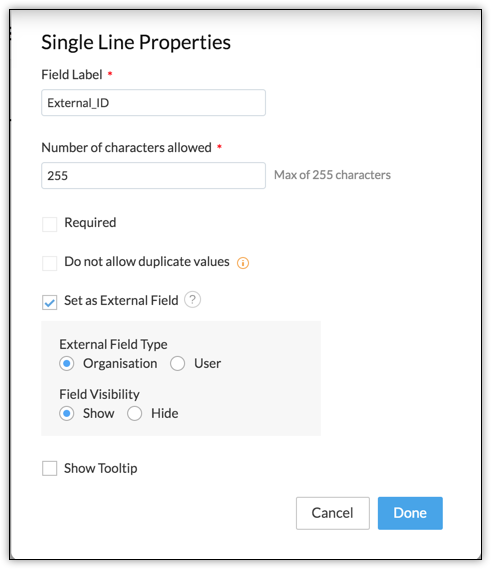 set as external field option