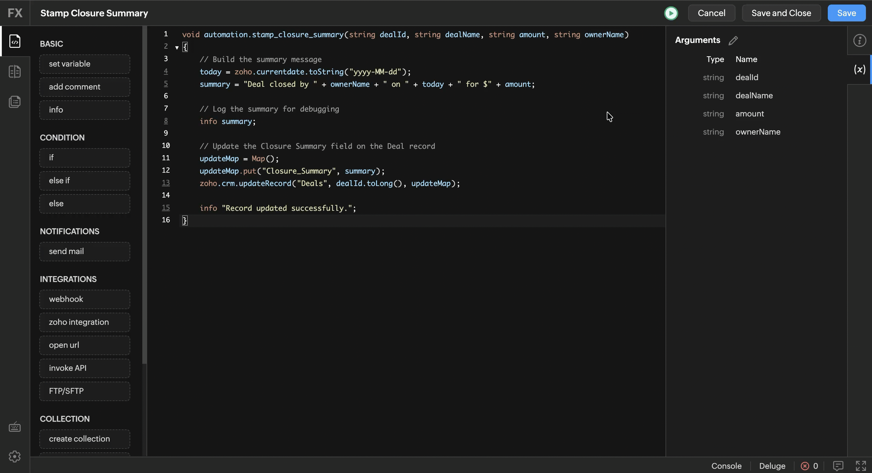 Run Automation function