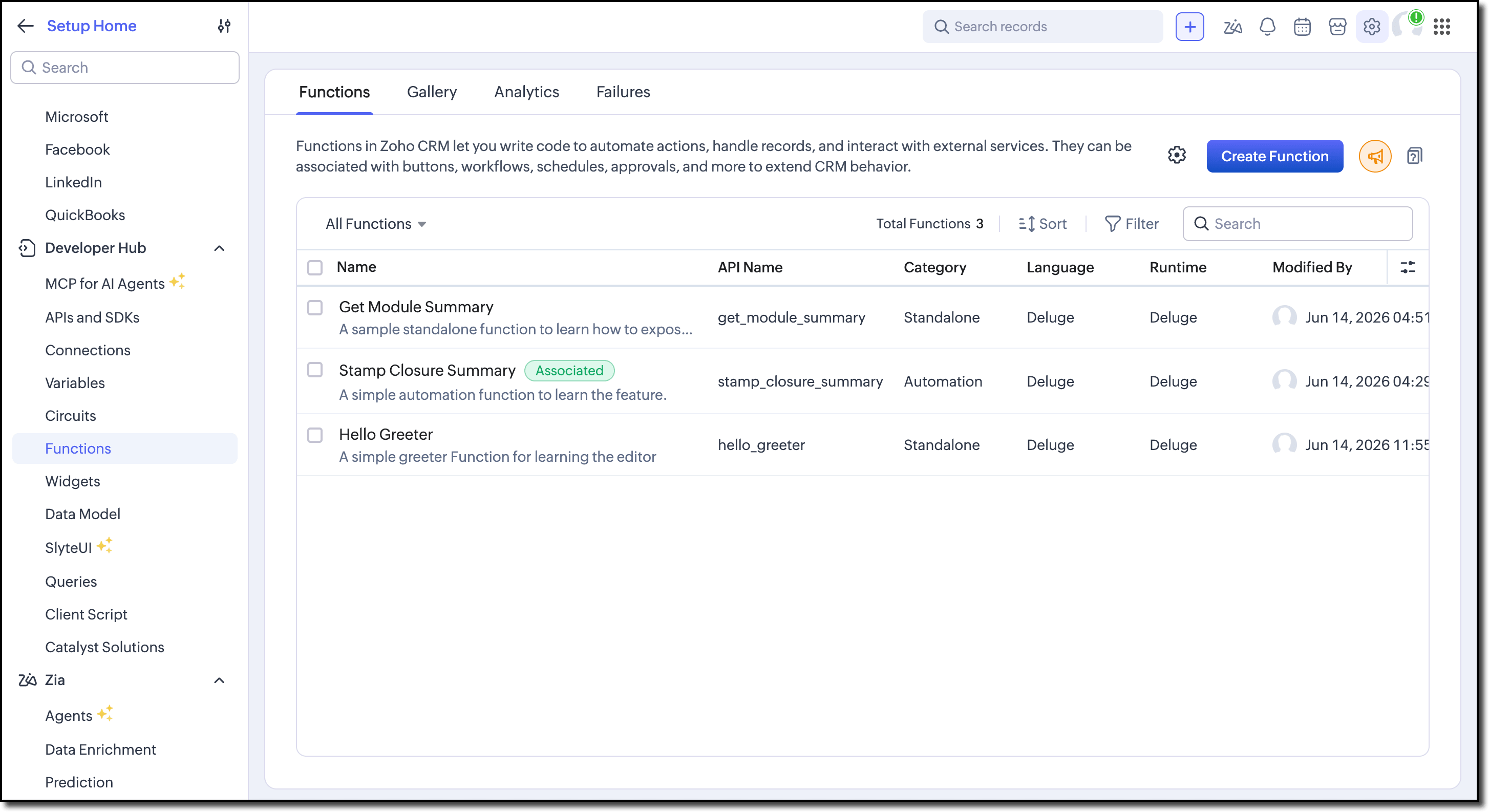 Functions List View