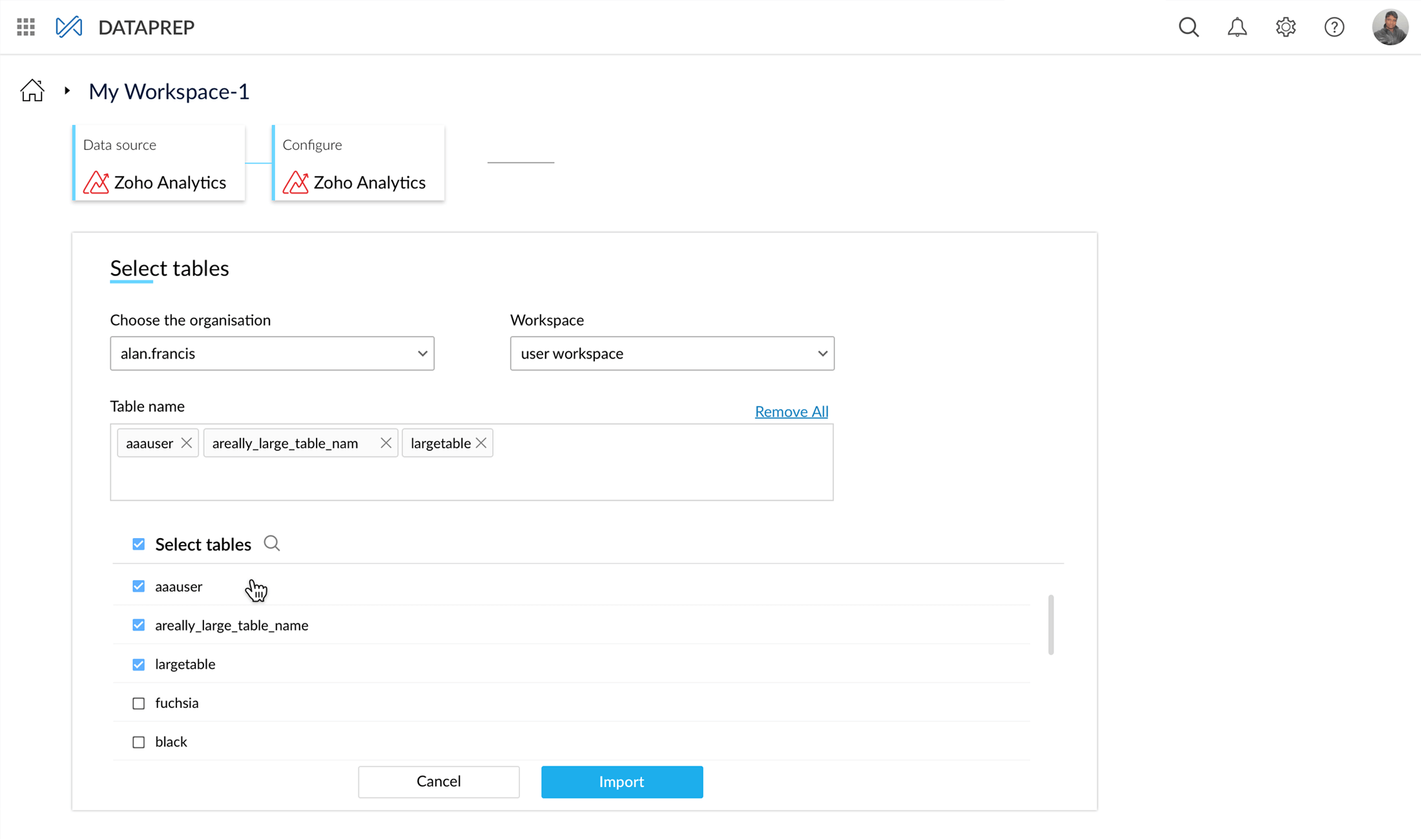 Tích hợp Zoho Analytics - Zoho DataPrep