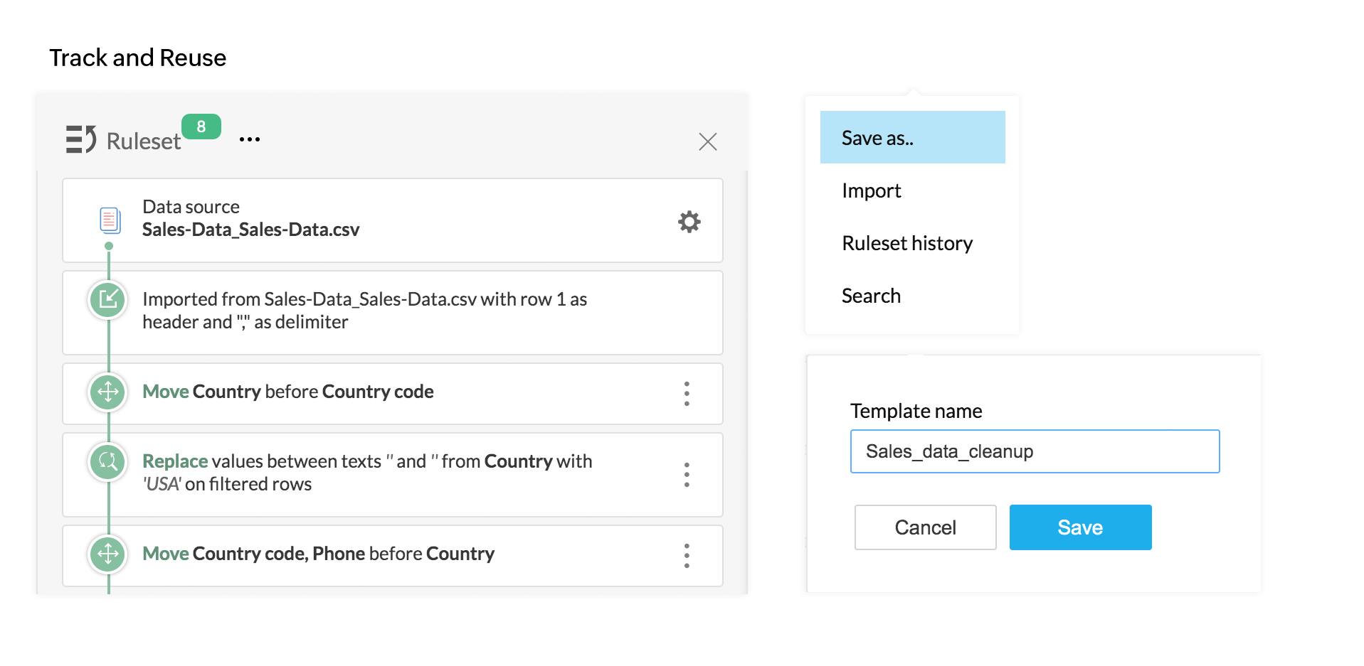 Lacak & gunakan kembali data - Zoho DataPrep