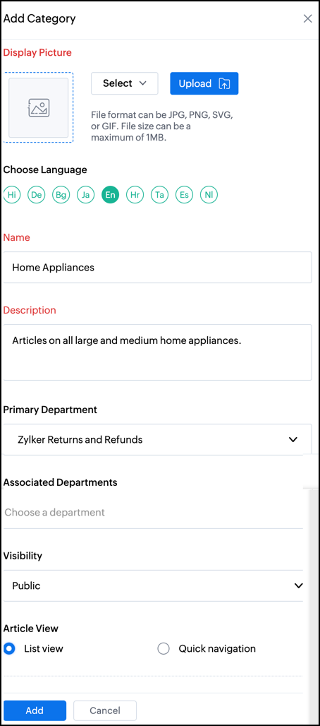 Adding category