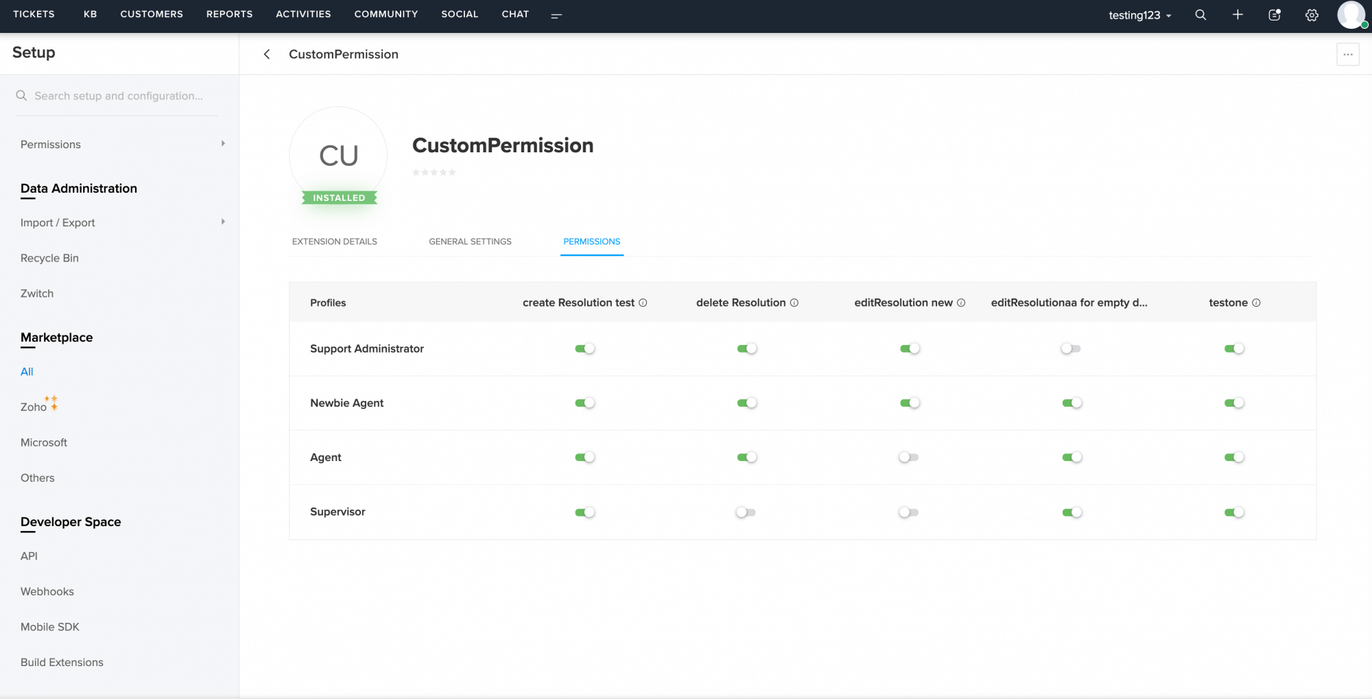 custom permission
