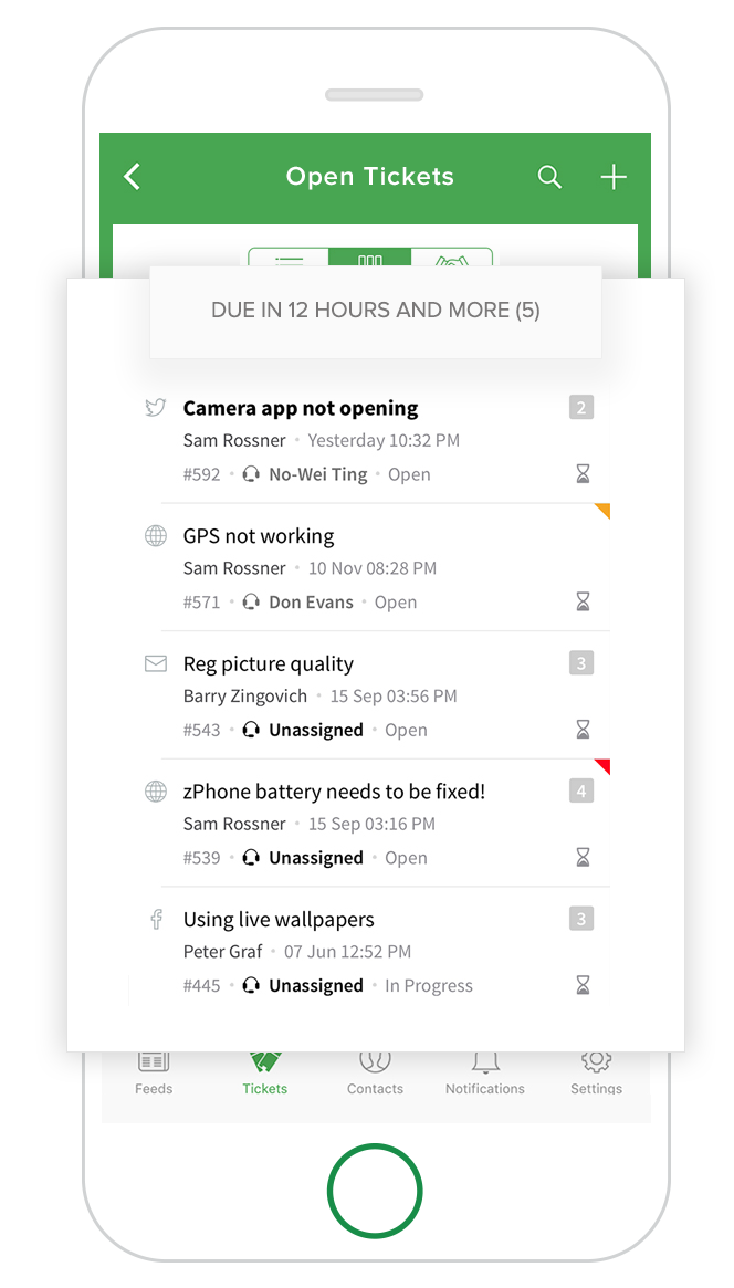 Tampilan prioritas di aplikasi Seluler Zoho Desk