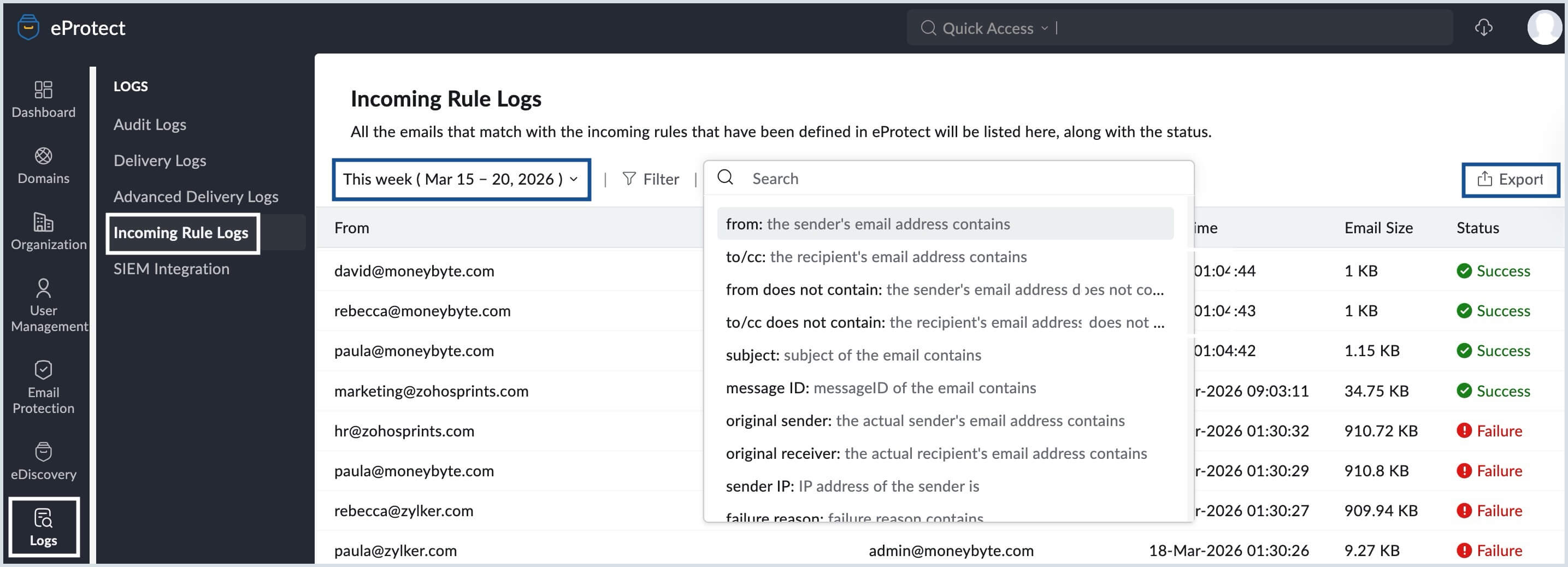 Incoming rule logs Incoming rule logs