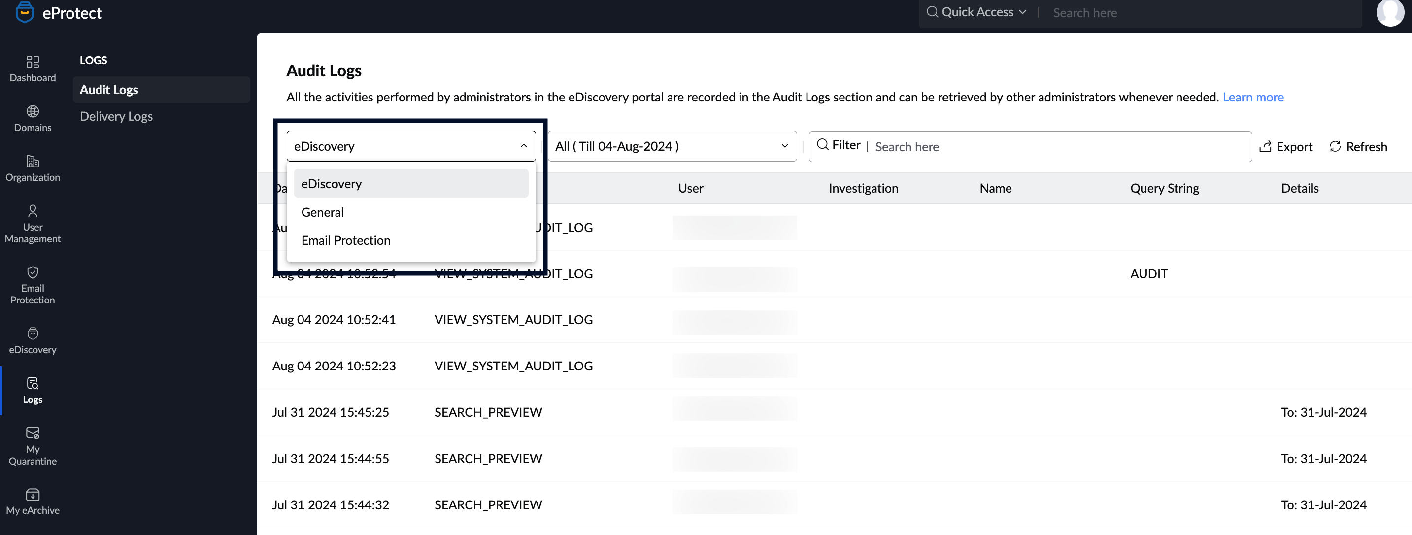 Filter Audit Logs