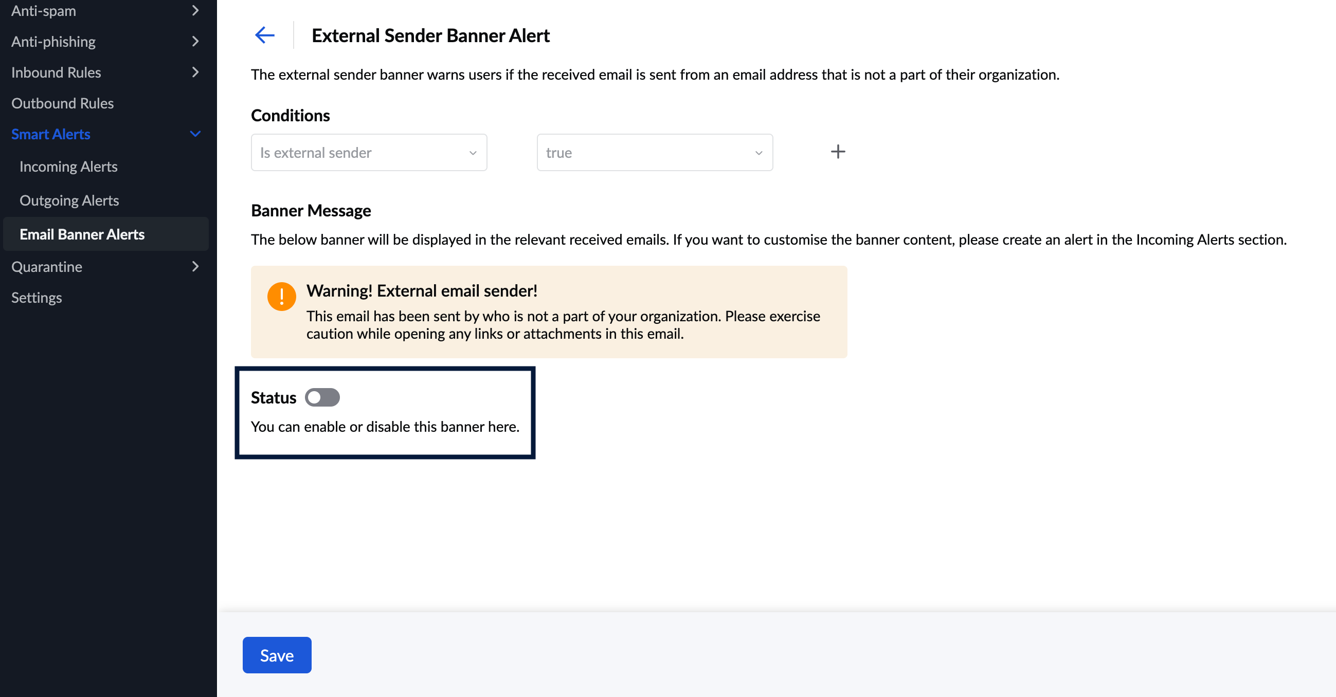 External Sender Alert Banner